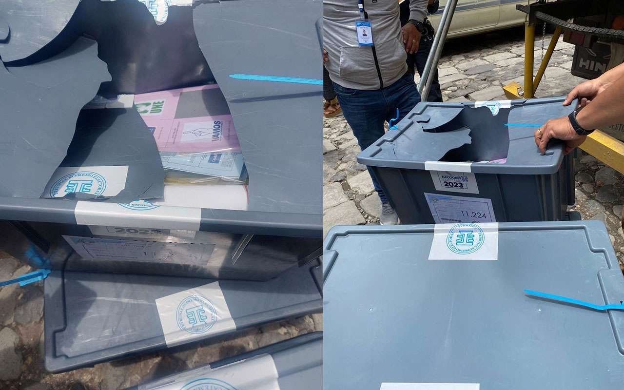 Fiscales de Partidos Políticos de Zunil, Quetzaltenango también reportan daños en cajas con papeletas electorales