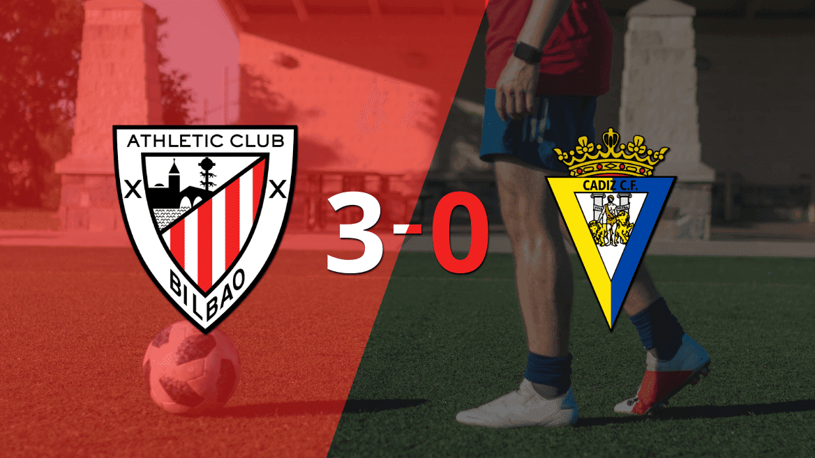 Athletic Bilbao fue contundente y goleó 3-0 a Cádiz