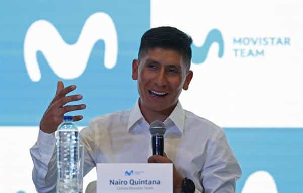El ciclista colombiano Nairo Quintana participa en una rueda de prensa donde se realizó la presentación de su regreso al Movistar Team, equipo con el que ha conseguido sus mayores logros, hoy en Bogotá (Colombia). EFE/Mauricio Dueñas Castañeda