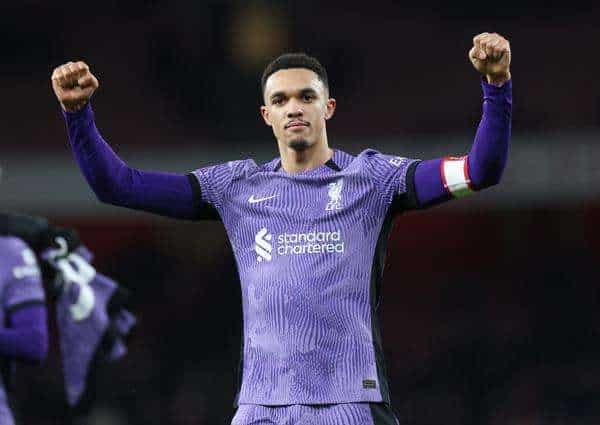 El jugador del Liverpoo Trent Alexander-Armstrong celebra la victoria en la FA ante el Arsenal. EFE/EPA/NEIL HALL