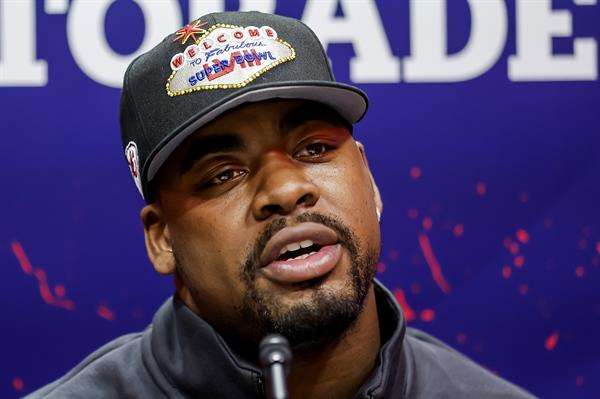 Chris Jones, tackle defensivo de los Kansas City Chiefs, participa en la 'Noche de Medios del Super Bowl', en el Allegiant Stadium de Las Vegas, Nevada (EE.UU.), este 5 de febrero de 2024. EFE/EPA/Caroline Brehman