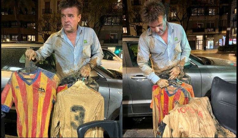 ¡Ni la DANA puede con él! Fanático del Valencia lucha por su colección de camisolas