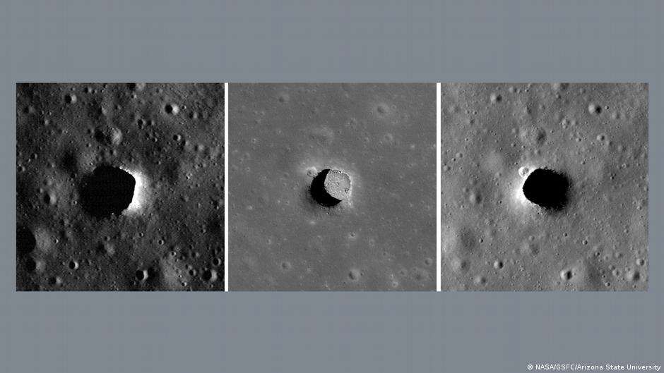 La Cámara del Orbitador de Reconocimiento Lunar de la NASA ha tomado imágenes de la fosa de Marius Hills tres veces, cada una de ellas con una iluminación muy diferente.
