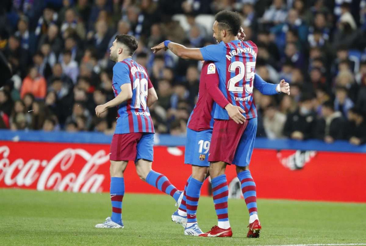El delantero del FC Barcelona Pierre-Emerick Aubameyang y Ferrán Torres en una foto de archivo. EFE/Juan Herrero