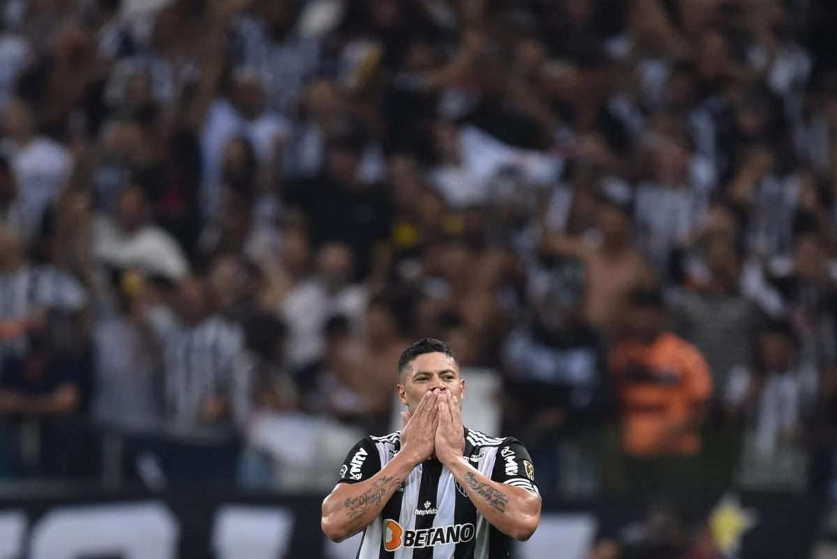 Givanildo Vieira 'Hulk', de Mineiro, celebra un gol en el partido de ida de la Copa Libertadores contra el Palmeiras. EFE/Yuri Edmundo