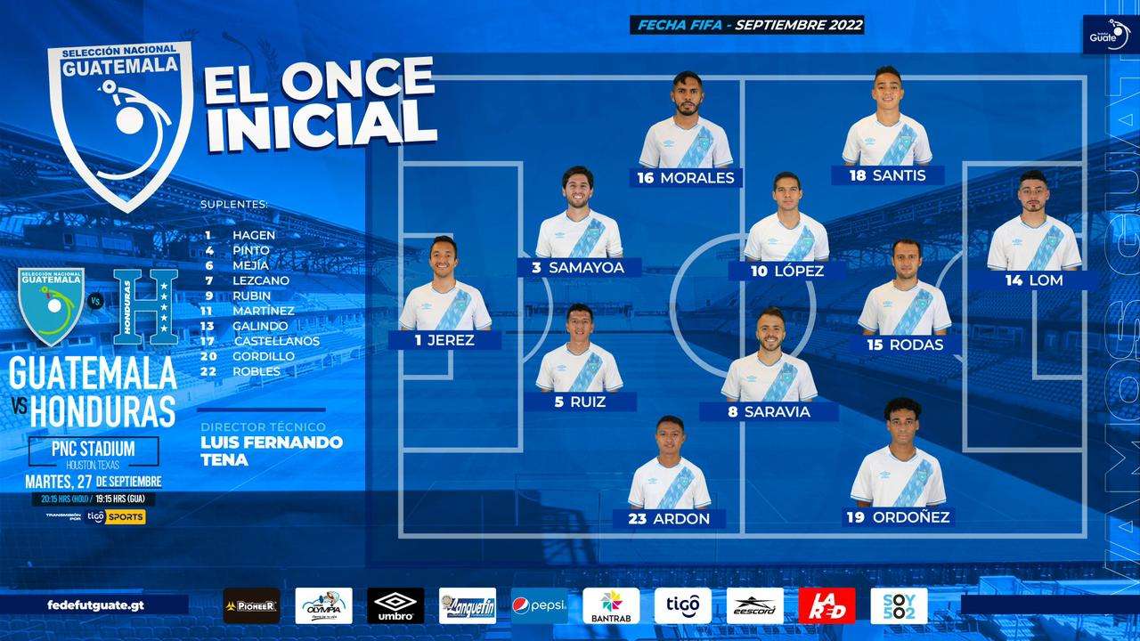 Selección Guatemala y los once titulares para enfrentar a Honduras