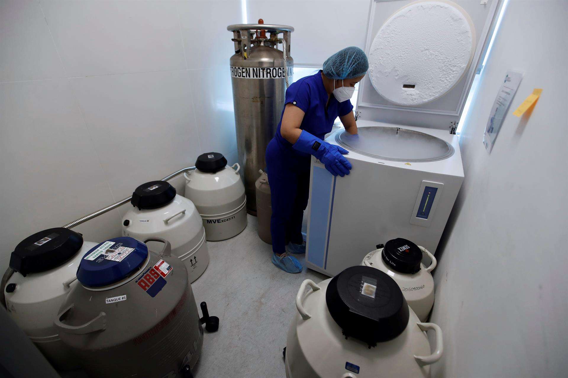 En la imagen de archivo, personal técnico trabaja en un cuarto de criopreservación de una clínica. EFE/ Bienvenido Velasco