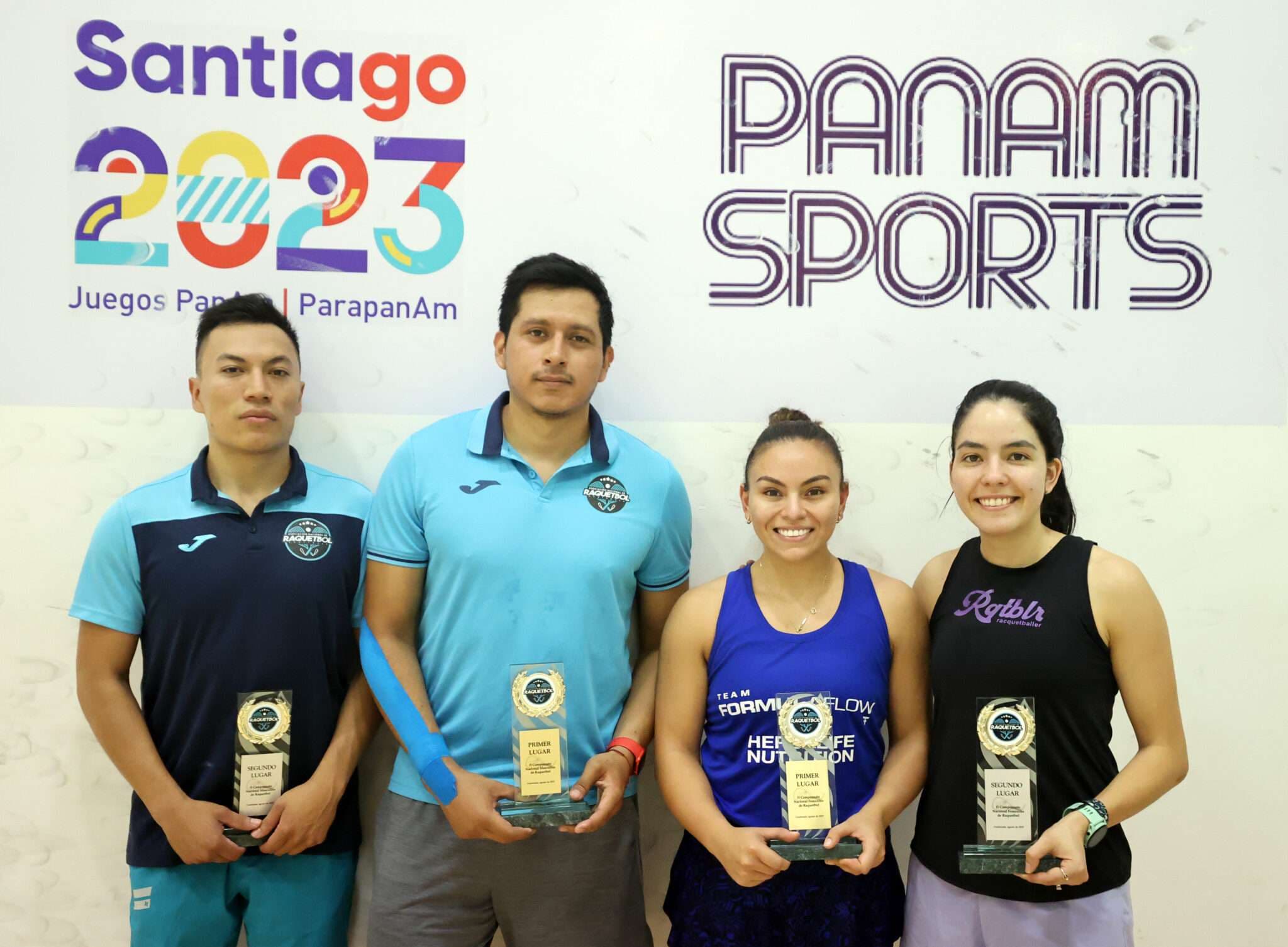 Raquetbol Santiago 2023 Ana Gabriela Martínez, María Renée Rodríguez, Edwin Galicia y Juan José Salvatierra