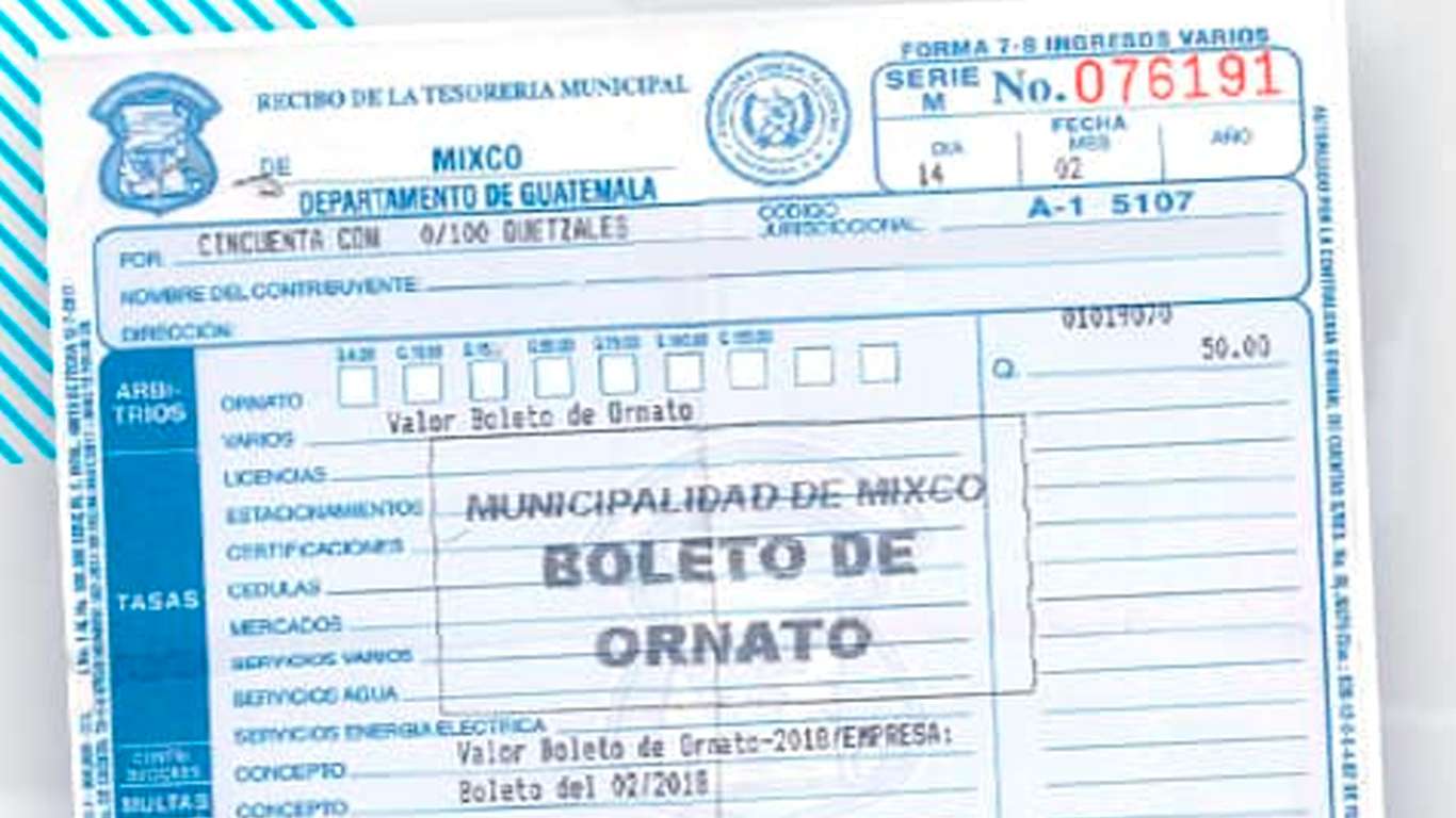 boleto de ornato Mixco
